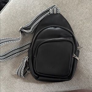 Black Belt Bag with Patterned Strap